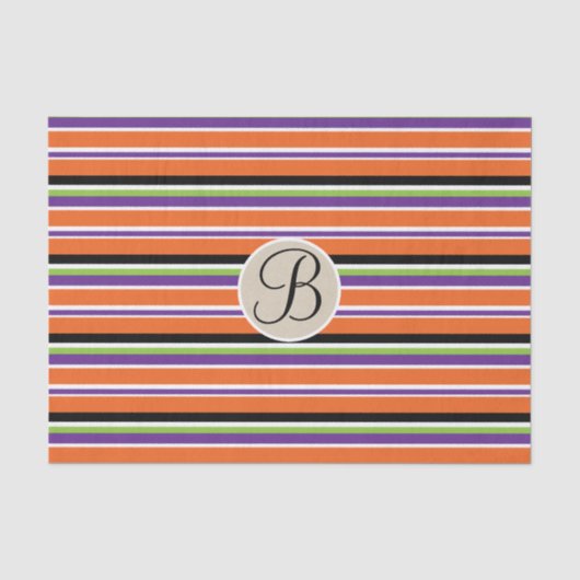 Halloween Stripes Kraft Monogram Letter Initial Seidenpapier (Vorderseite)