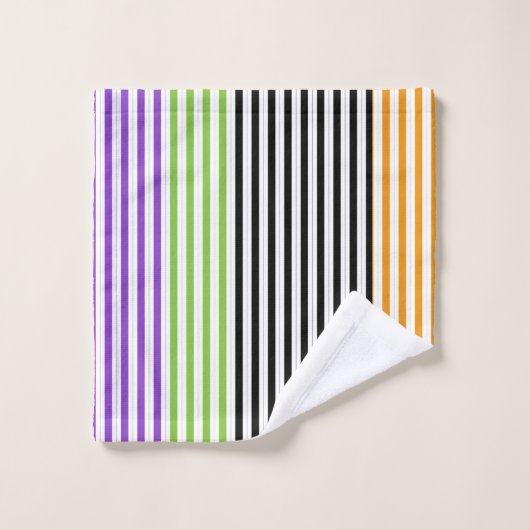 Halloween Stripes Lila grünes Schwarzwingelorn Badhandtuch Set (Waschlappen)