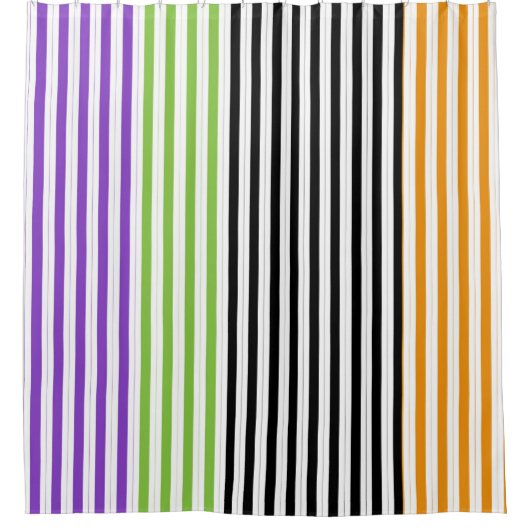 Halloween Stripes Lila grünes Schwarzwingelorn Duschvorhang (Vorderseite)