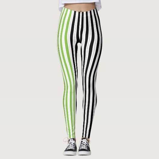 Halloween Stripes Lila grünes Schwarzwingelorn Leggings (Vorderseite)