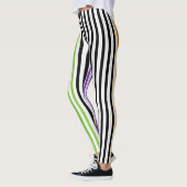 Halloween Stripes Lila grünes Schwarzwingelorn Leggings (Links)