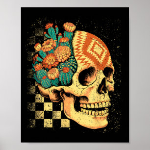 Halloween Südwest-Schädel-Kaktus-Blumen Vintage Poster