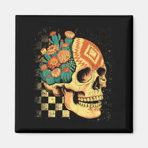 Halloween Südwesten Totenkopf Kaktus Blumen Vintag Magnet