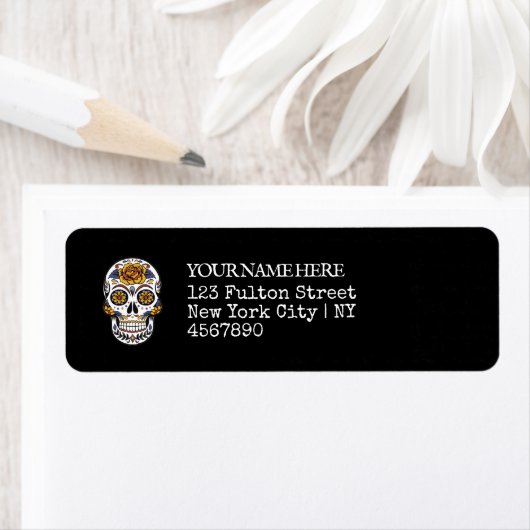 Halloween Sugar Skull Black Rücksendeadresse (Insitu)