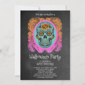 Halloween Sugar Skull Chalkboard-Party Einladung (Vorderseite)