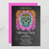 Halloween Sugar Skull Chalkboard-Party Einladung (Vorne/Hinten)