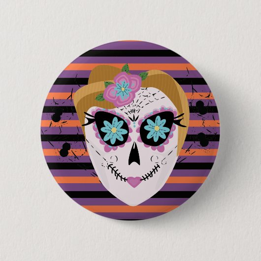Halloween Sugar Skull Dias De Los Muertos Button (Vorderseite)