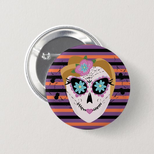 Halloween Sugar Skull Dias De Los Muertos Button (Vorne & Hinten)