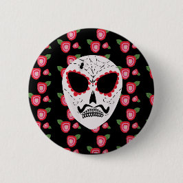 Halloween Sugar Skull Dias De Los Muertos Rose Button