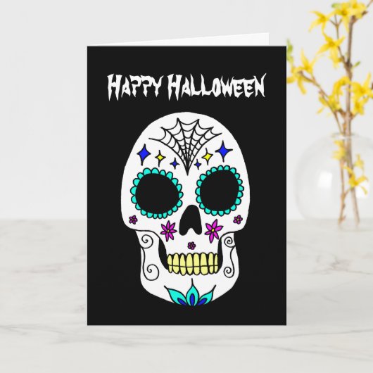 Halloween Sugar Skull Gruß Karte (Gelbe Blume)