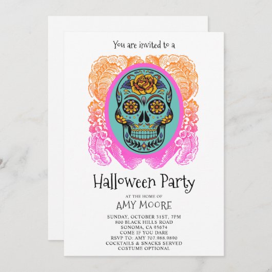 Halloween Sugar Skull-Party Einladung (Vorne/Hinten)