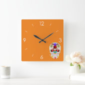 Halloween Sugar Skull - Tattoo Art Quadratische Wanduhr (Zuhause)