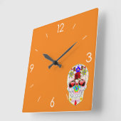 Halloween Sugar Skull - Tattoo Art Quadratische Wanduhr (Winkel)