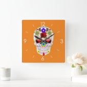 Halloween Sugar Skull - Tattoo Art Quadratische Wanduhr (Zuhause)