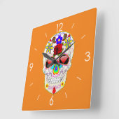 Halloween Sugar Skull - Tattoo Art Quadratische Wanduhr (Winkel)
