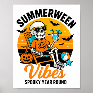 Halloween Summer Webes Spooky Skeleton Float Poster