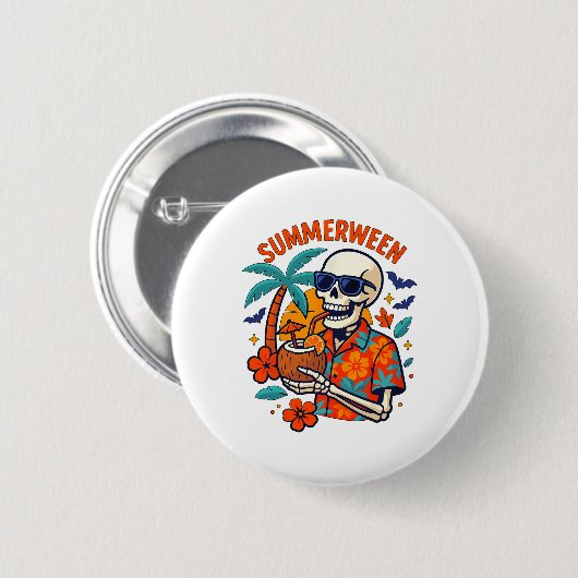 Halloween Summer Ween Skeleton Spooky Vacation Flo Button (Vorne & Hinten)