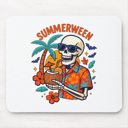 Halloween Summer Ween Skeleton Spooky Vacation Flo Mousepad (Vorne)