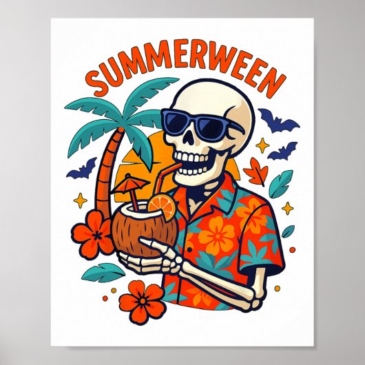 Halloween Summer Ween Skeleton Spooky Vacation Flo Poster (Vorne)