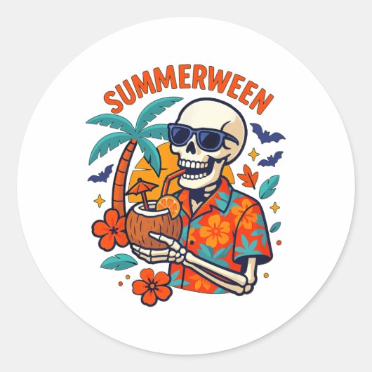 Halloween Summer Ween Skeleton Spooky Vacation Flo Runder Aufkleber (Vorderseite)