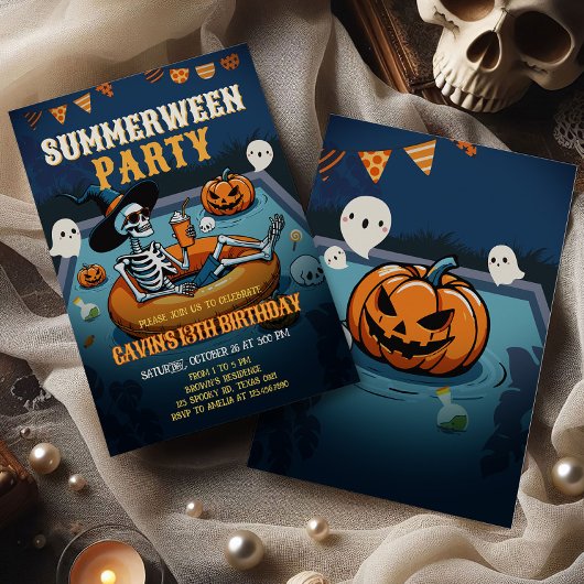 Halloween Summerween Pool Geburtstag Einladung