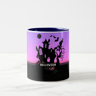 Halloween Sunset Night Hexe and Bats Hunted House Zweifarbige Tasse