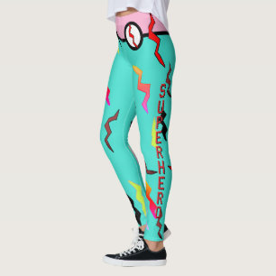 Halloween Superhero Türkis Pink Lightning Bolts Leggings