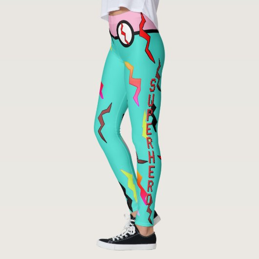 Halloween Superhero Türkis Pink Lightning Bolts Leggings (Links)