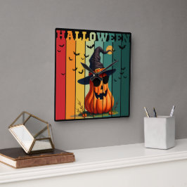 Halloween süß lustiger Kürbis vintage Herbst Herbs Quadratische Wanduhr