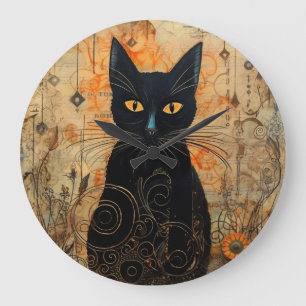 Halloween Süße Gruselige Vintage Schwarze Katze Große Wanduhr