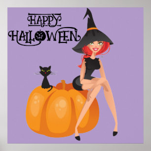 Halloween Süße Gruselige Whimsical Hexe Lila Poster