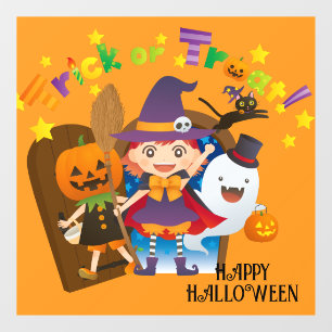 Halloween Süße Gruselige Whimsical Hexe Orange Fensteraufkleber
