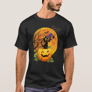 Halloween Süße Hexe Katze Mama Kürbis Mond Gruseli T-Shirt