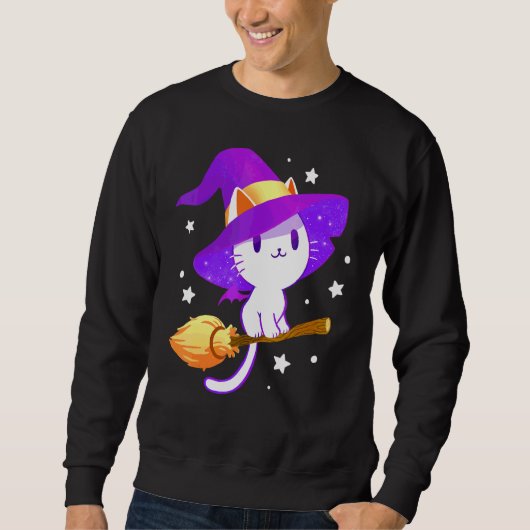Halloween Süße Hexe Weiße Katze Sweatshirt (Vorderseite)