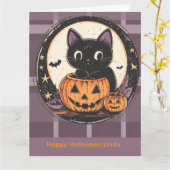 Halloween Süße Katze Herbst Karte (Gelbe Blume)