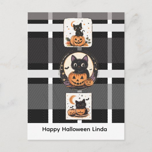 Halloween Süße Katze Herbst Postkarte (Vorderseite)