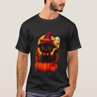 Halloween Süße Katze Kürbis Hexenhut Kostüm T-Shirt