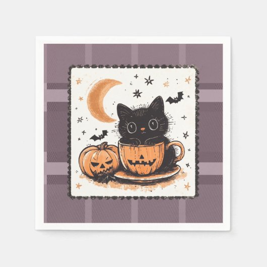 Halloween Süße Katze Kürbis Serviette (Vorderseite)