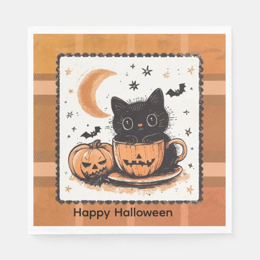 Halloween Süße Katze Kürbis Serviette (Vorderseite)