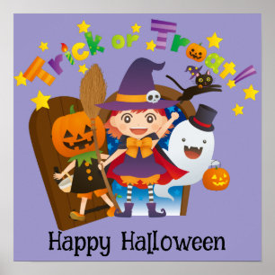 Halloween Süße Lustige Whimsical Hexen Mädchen Lil Poster