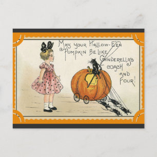 Halloween Süße Vintage-Kürbis-Schwarze-Katze-Mädch Postkarte