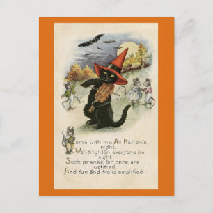 Halloween Süße Vintage-Schwarze-Katze-Maus-Gedicht Postkarte