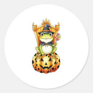 Halloween Süßer Frosch auf Kürbis Runder Aufkleber