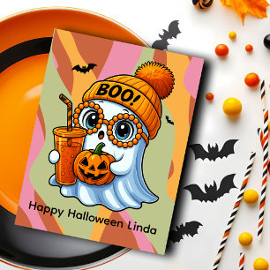 Halloween Süßer Geist Herbst Rosa Orange Postkarte