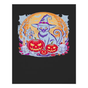Halloween Süßer Geist Kürbis Katze Klassisches T-S Poster