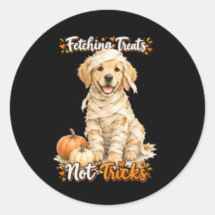Halloween Süßer Golden Retriever Mumie Tricks Schw Runder Aufkleber