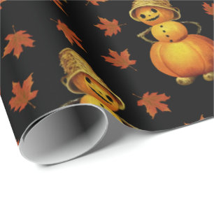 Halloween Süßer Kürbis Herbstlaub Muster Geschenkpapier