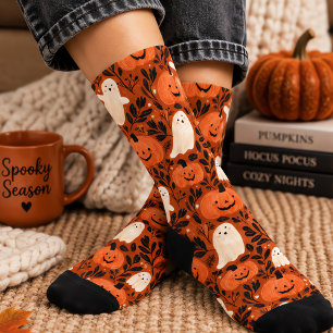 Halloween Süßer Oranger Kürbis und Geist Socken