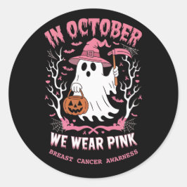Halloween Süßer Rosa Geist Und Im Oktober Tragen W Runder Aufkleber