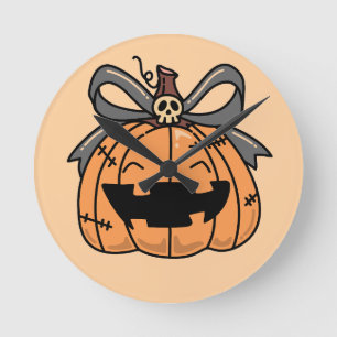 Halloween, Süßes Gesicht Kürbis Runde Wanduhr